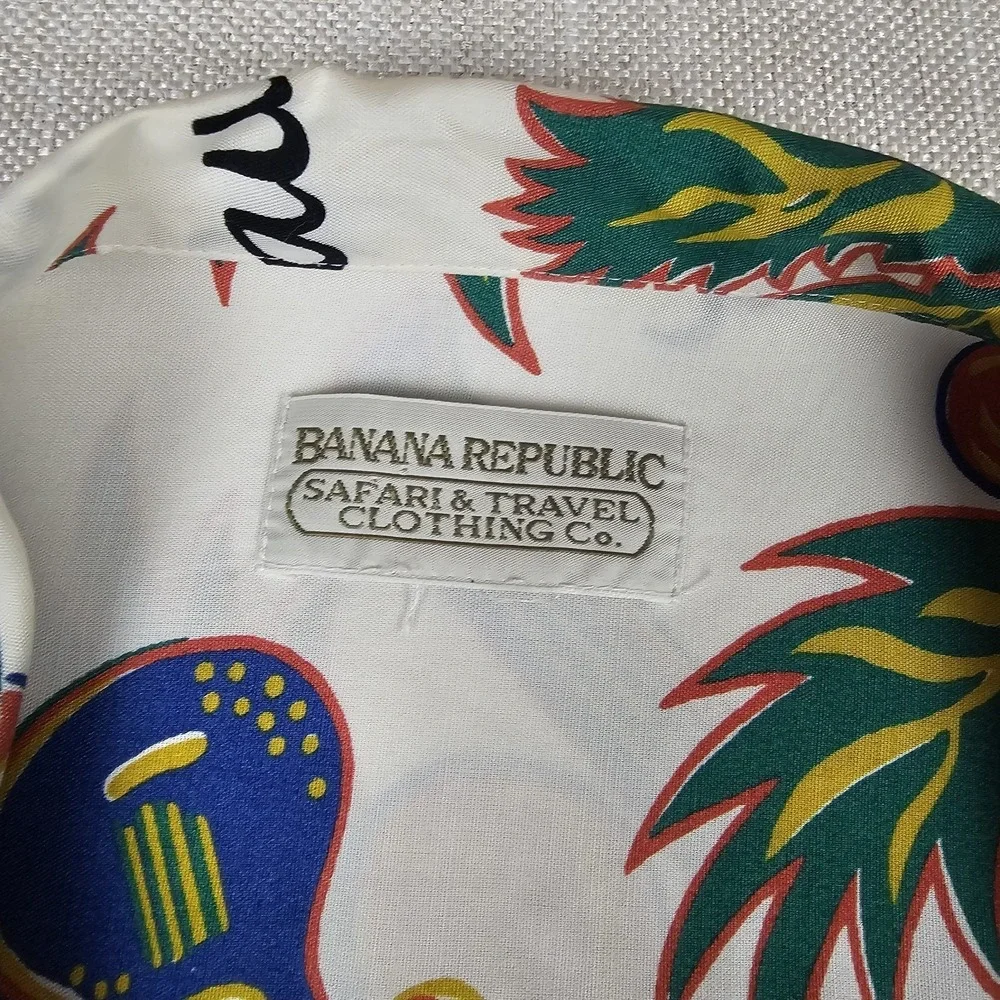 VTG Banana Republic Safari Travel Rayon Hawaii Camp Shirt Mens 2XL Aloha 80s